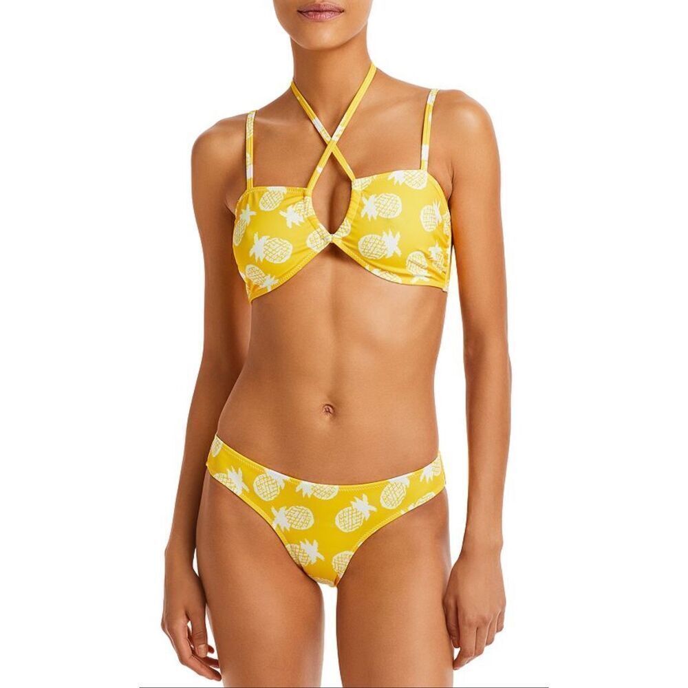 AQUA x Studio 189 Bikini Top Pineapple Print Swimwear Medium Yellow White‎ NWT